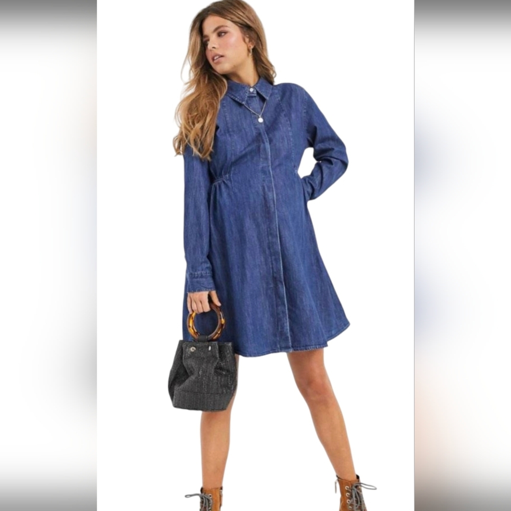 ASOS Blue Denim Long Sleeve Shirt Dress